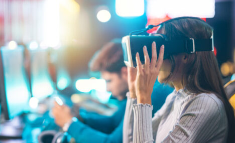 woman using virtual reality headset