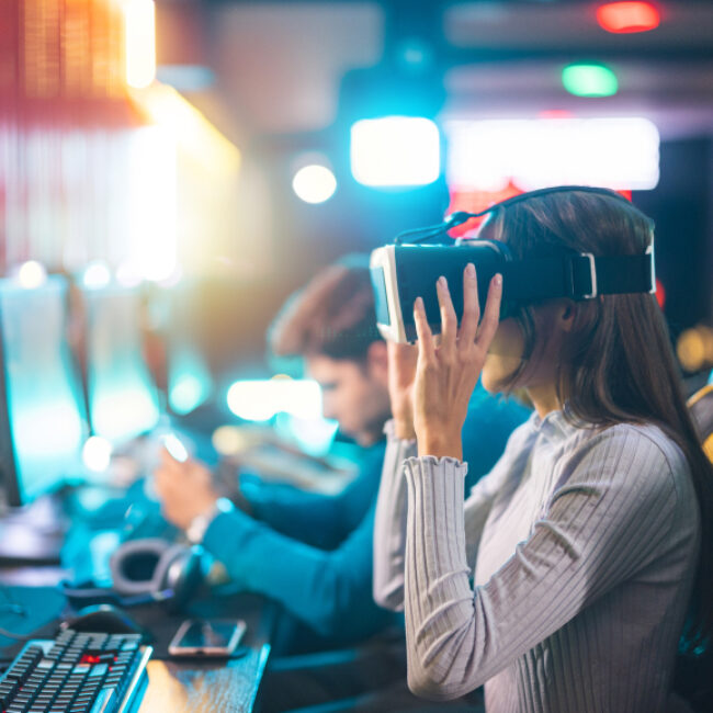 woman using virtual reality headset