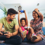 family playing video game